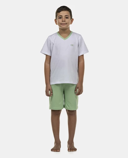 Pijama Masculino Kids Manga Curta Decote V e Bermuda 