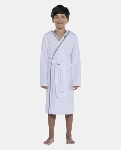 Roupão Masculino Kids Manga Longa Transpassado Com Capuz Atoalhado