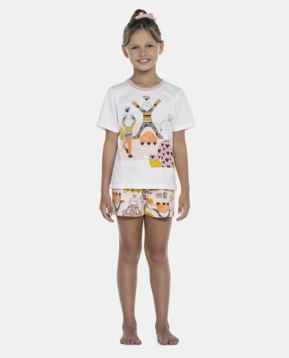 Pijama Feminino Kids Manga Curta e Short