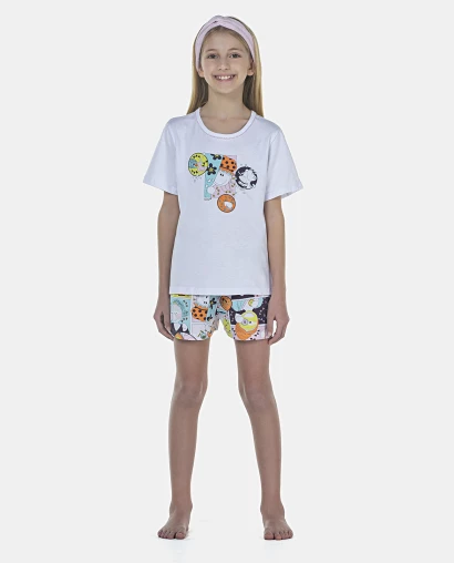 Pijama Feminino Kids Manga Curta e Short