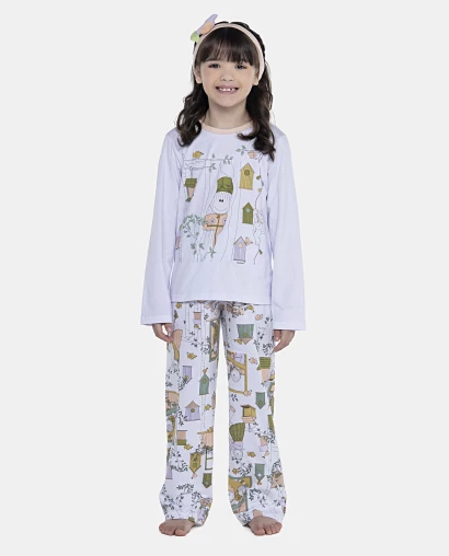 Pijama Feminino Kids Manga Longa e Calça