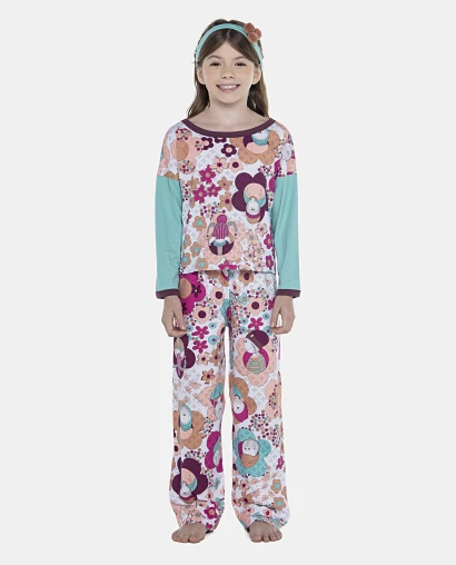 Pijama Feminino Kids Manga Longa e Calça