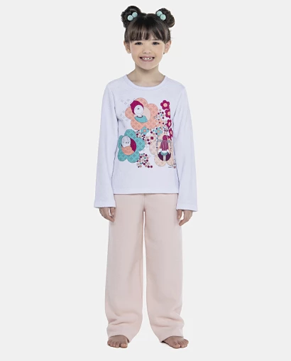 Pijama Feminino Kids Manga Longa e Calça Plush
