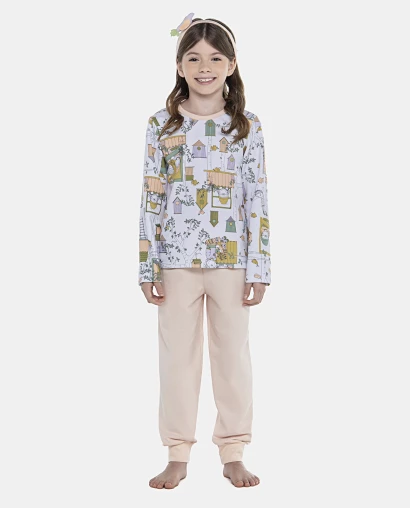 Pijama Feminino Kids Manga Longa e Calça Com Punhos Moletinho