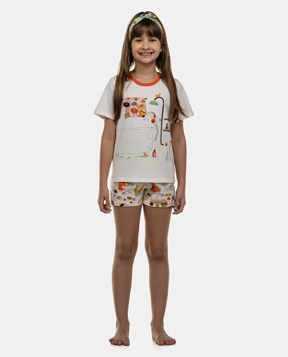 Pijama Feminino Kids Manga Curta e Short