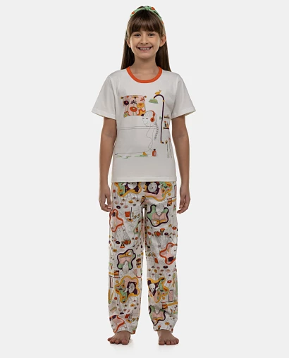 Pijama Feminino Kids Manga Curta e Calça