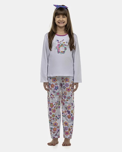 Pijama Feminino Kids Manga Longa e Calça
