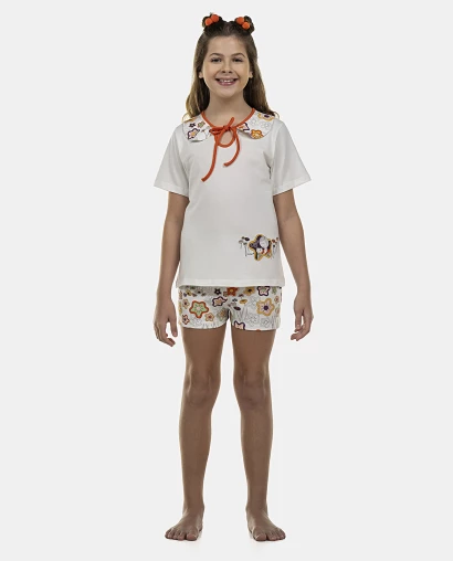 Pijama Feminino Kids Manga Curta e Short