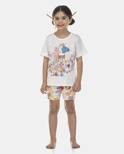 Pijama Feminino Kids Manga Curta e Short