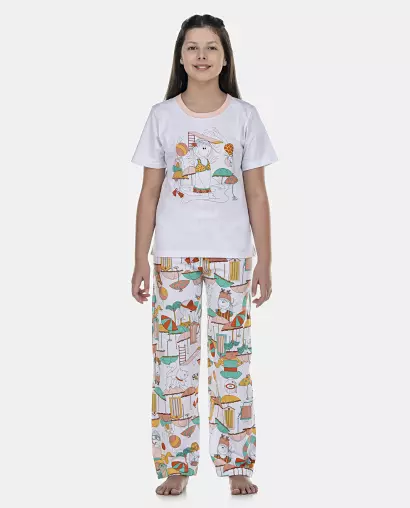 Pijama Feminino Kids Manga Curta e Calça