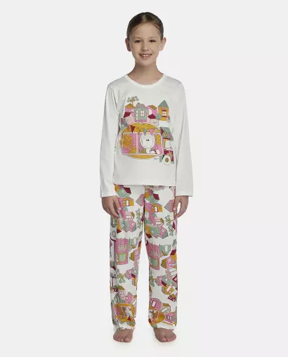 Pijama Feminino Kids Manga Longa e Calça
