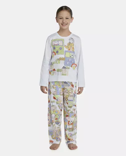 Pijama Feminino Kids Manga Longa e Calça