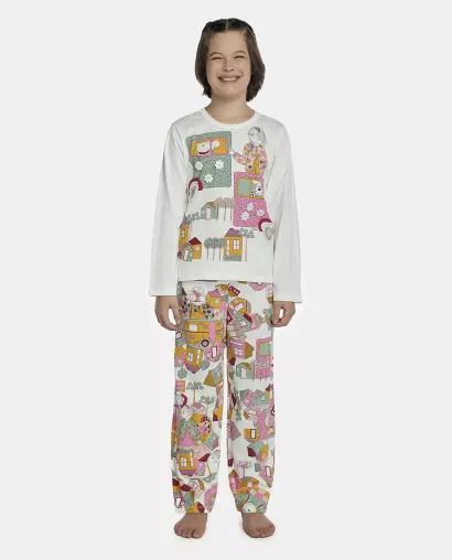 Pijama Feminino Kids Manga Longa e Calça