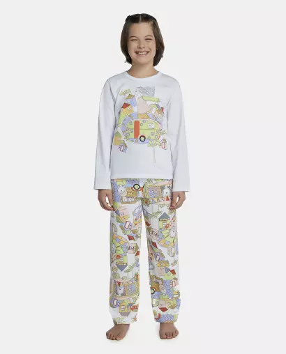 Pijama Feminino Kids Manga Longa e Calça Moletinho