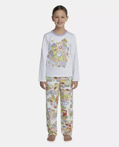 Pijama Feminino Kids Manga Longa e Calça Moletinho
