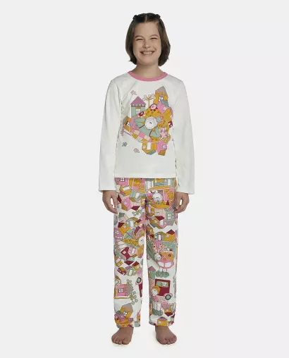 Pijama Feminino Kids Manga Longa e Calça Moletinho
