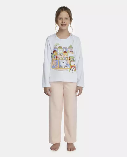 Pijama Feminino Kids Manga Longa e Calça Plush