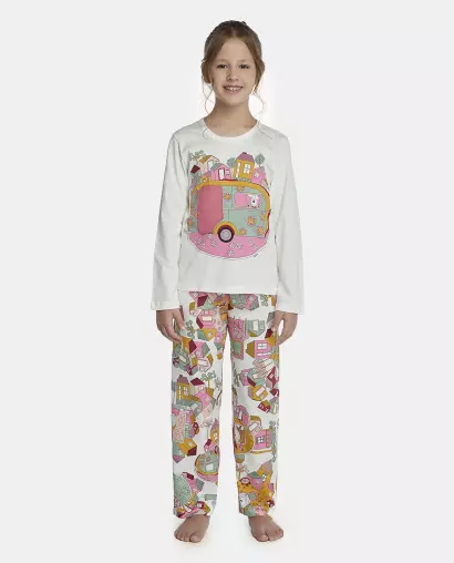 Pijama Feminino Kids Manga Longa e Calça