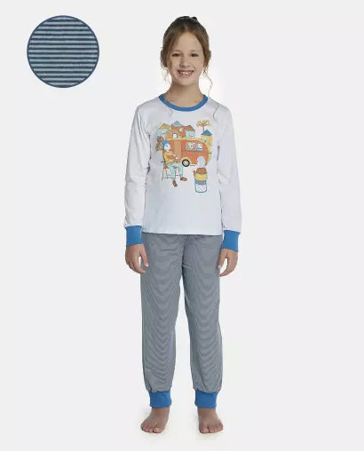 Pijama Feminino Kids Manga Longa Com Punhos e Calça Com Punhos