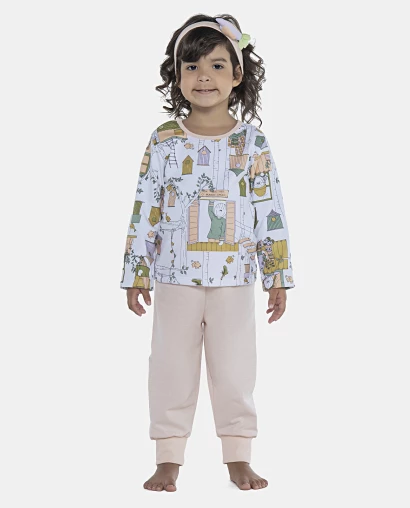 Pijama Feminino Baby Manga Longa e Calça