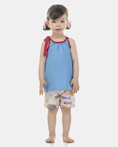 Pijama Feminino Baby Alça Amarração e Short
