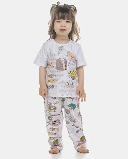 Pijama Feminino Baby Manga Curta e Calça