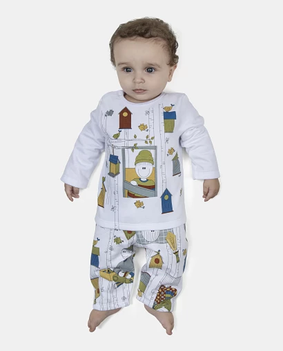 Pijama Masculino Bebe Manga Longa e Calça Moletinho