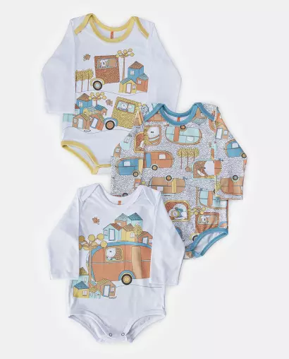 Kit Body Bebe Manga Longa Masculino