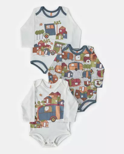 Kit Body Bebe Manga Longa Masculino