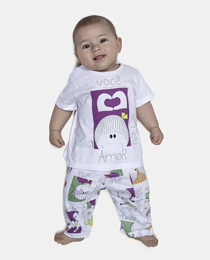 Pijama Feminino Bebe Manga Curta e Calça