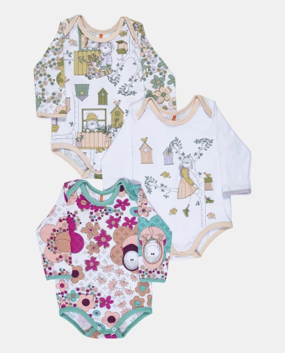 Kit Body Bebe Manga Longa Feminino