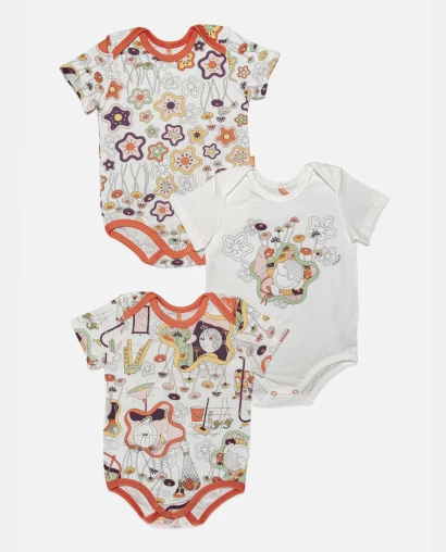 Kit Body Feminino Bebê Manga Curta