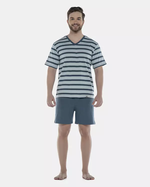 Pijama Masculino Adulto Manga Curta e Short Decote V
