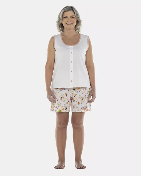 Pijama Feminino Adulto Regata Aberta e Bermuda
