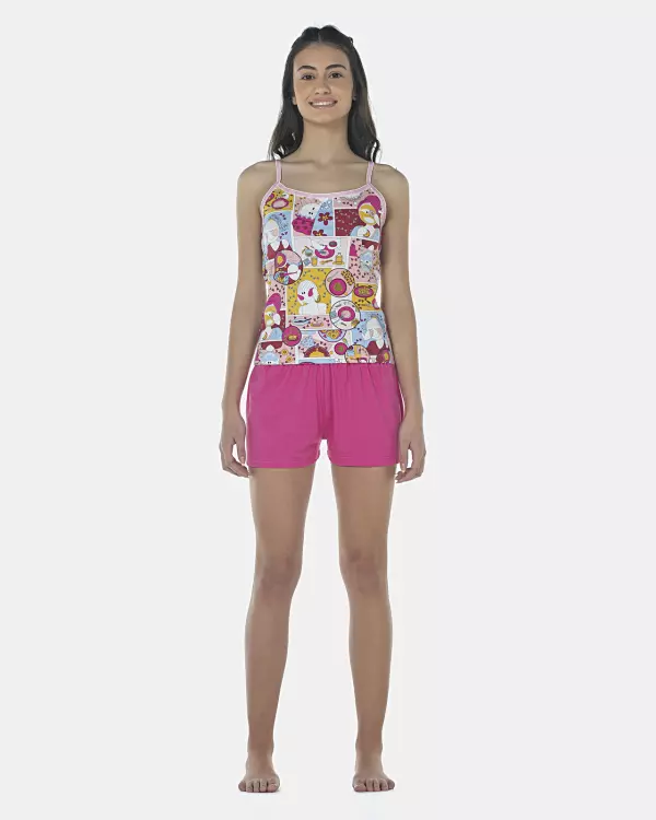Pijama Feminino Adulto Alça e Short