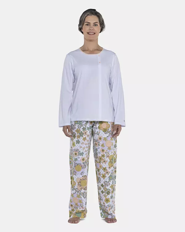 Pijama Feminino Adulto Manga Longa e Calça