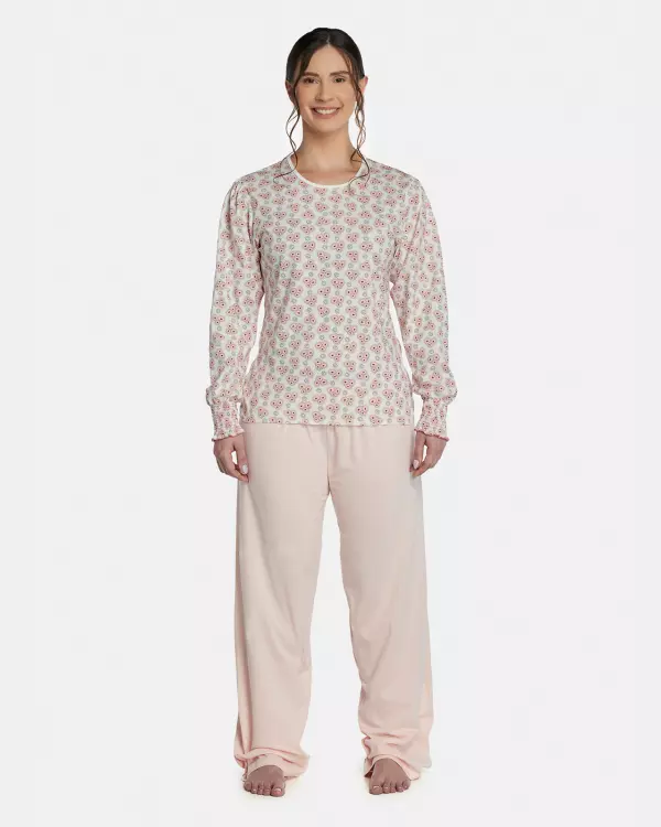 Pijama Feminino Adulto Manga Longa e Calça
