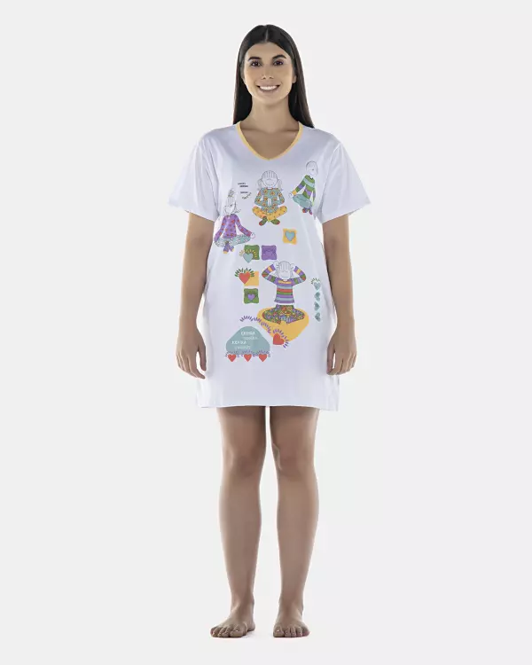 Camisão Feminino Adulto Manga Curta Decote V