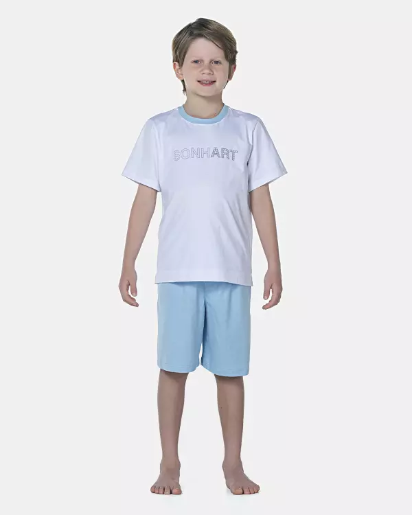 Pijama Masculino Kids Manga Curta e Bermuda