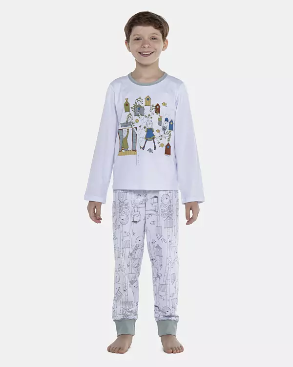 Pijama Masculino Kids Manga Longa e Calça Com Punhos
