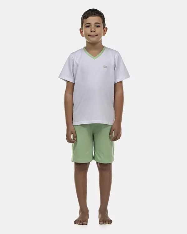 Pijama Masculino Kids Manga Curta Decote V e Bermuda 