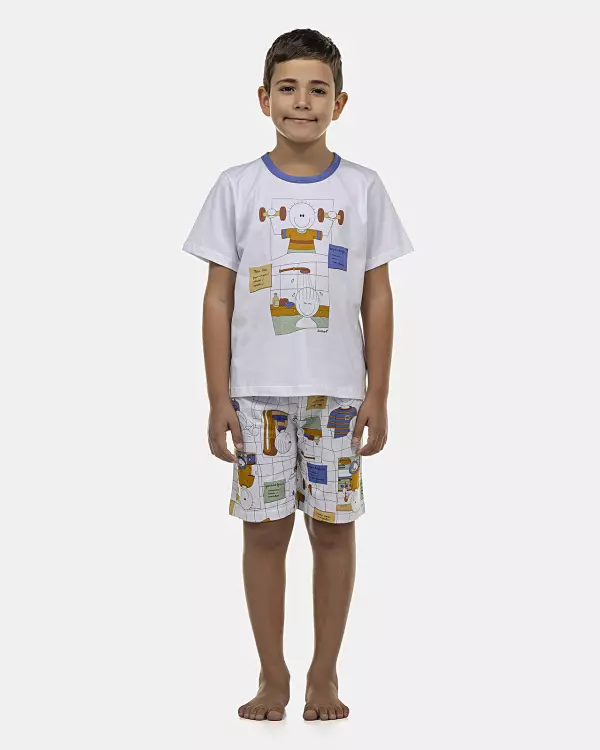 Pijama Masculino Kids Manga Curta e Bermuda