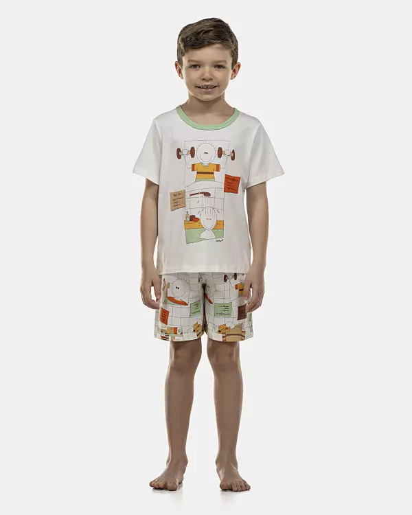 Pijama Masculino Kids Manga Curta e Bermuda