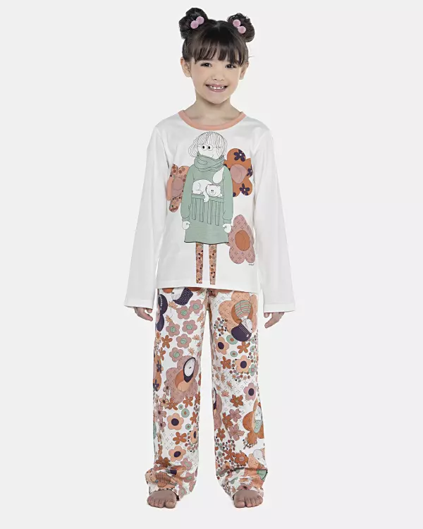 Pijama Feminino Kids Manga Longa e Calça