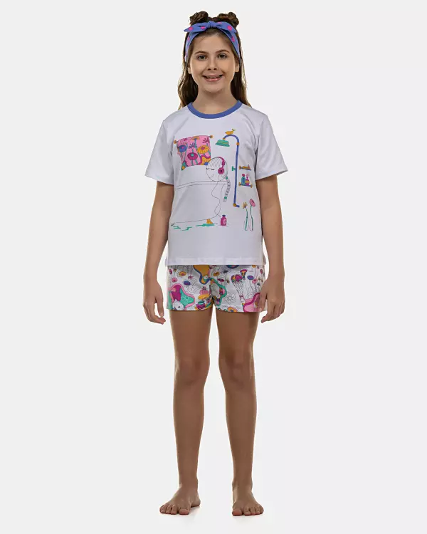 Pijama Feminino Kids Manga Curta e Short
