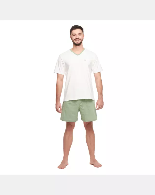 Conjunto Masculino Adulto Manga Curta Decote V e Short