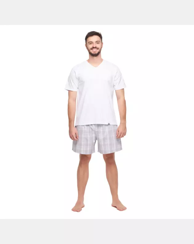 Conjunto Masculino Adulto Manga Curta Decote V e Short