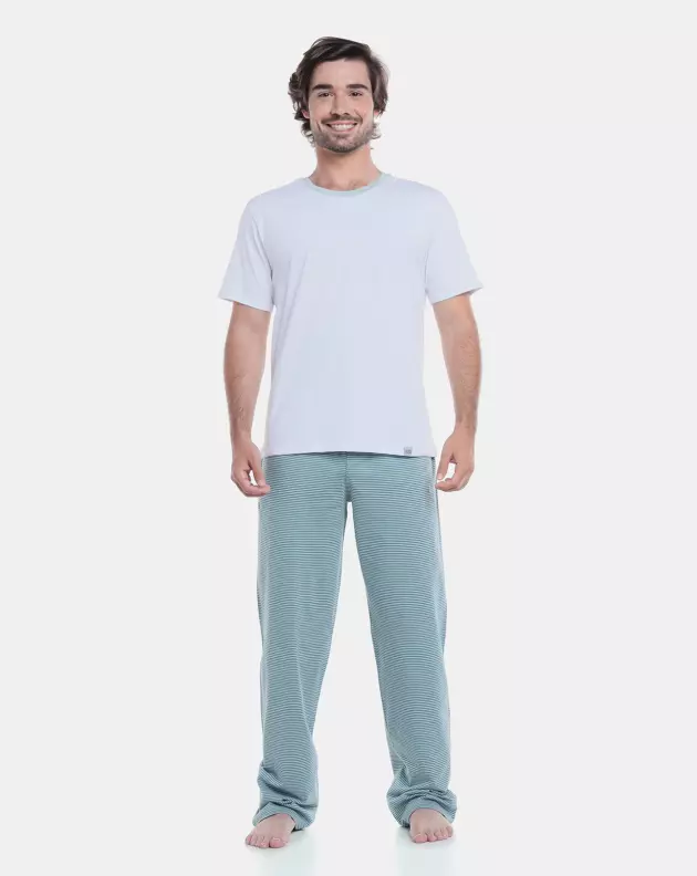 Pijama Masculino Adulto Manga Curta e Calça