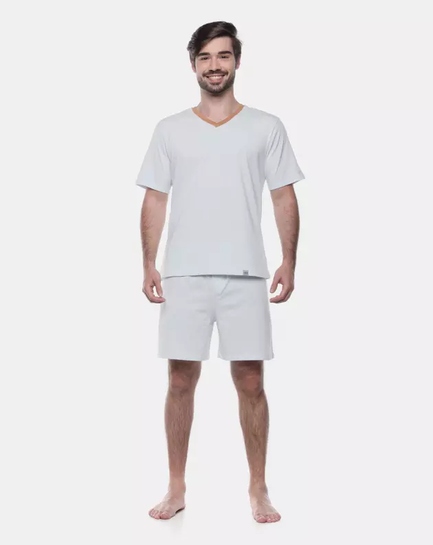 Pijama Masculino Adulto Manga Curta e Short Decote V