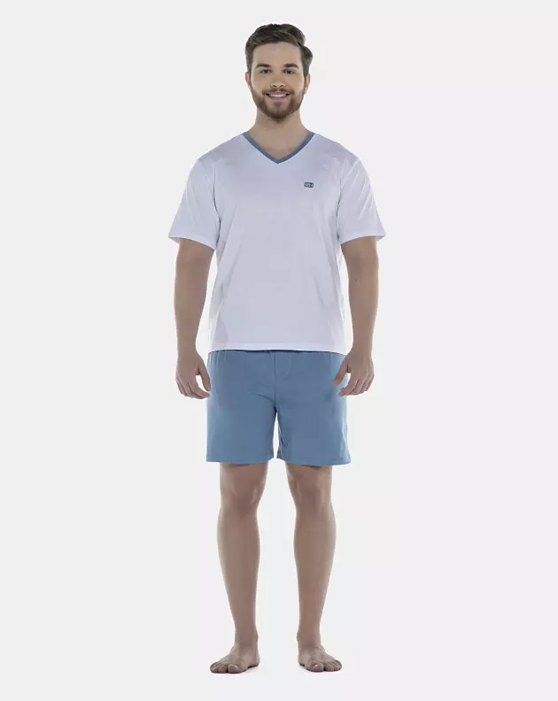 Pijama Masculino Adulto Manga Curta e Short Decote V